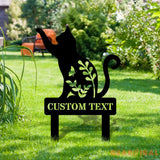 Family Name Cat Metal Stake- Family Garden Stake - Personalize Cat Shape Yard Art - Black Cat Sign - Housewarming