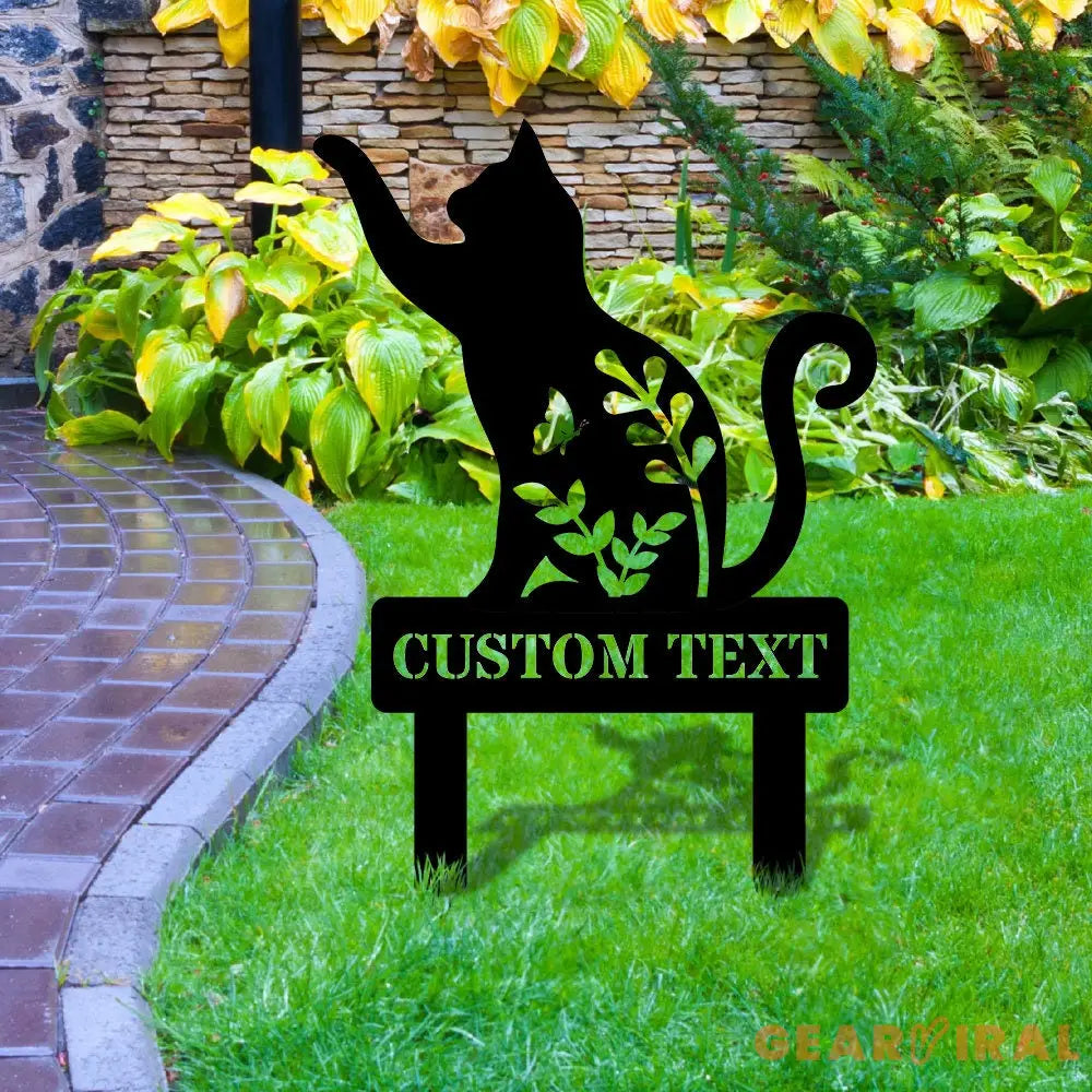 Family Name Cat Metal Stake- Family Garden Stake - Personalize Cat Shape Yard Art - Black Cat Sign - Housewarming