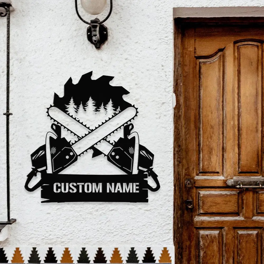 Family Name Chainsaw Metal Sign Personalized Family Name Led Metal Sign Outdoor Door Decor Address Wall Art