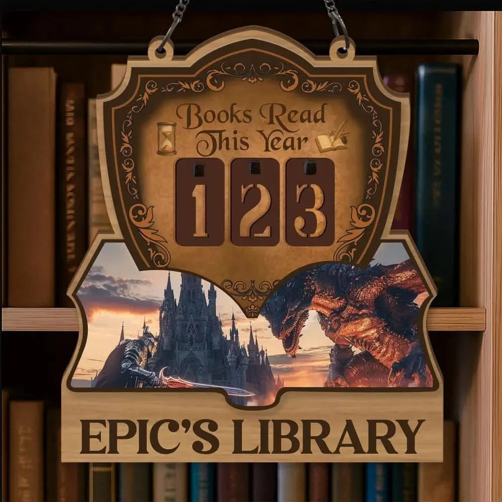 Fantasy Book Tracker Sign, Epic Reading Counter, Dragon Castle Decor, Custom Name Library Sign, Fantasy Book Lover Gift