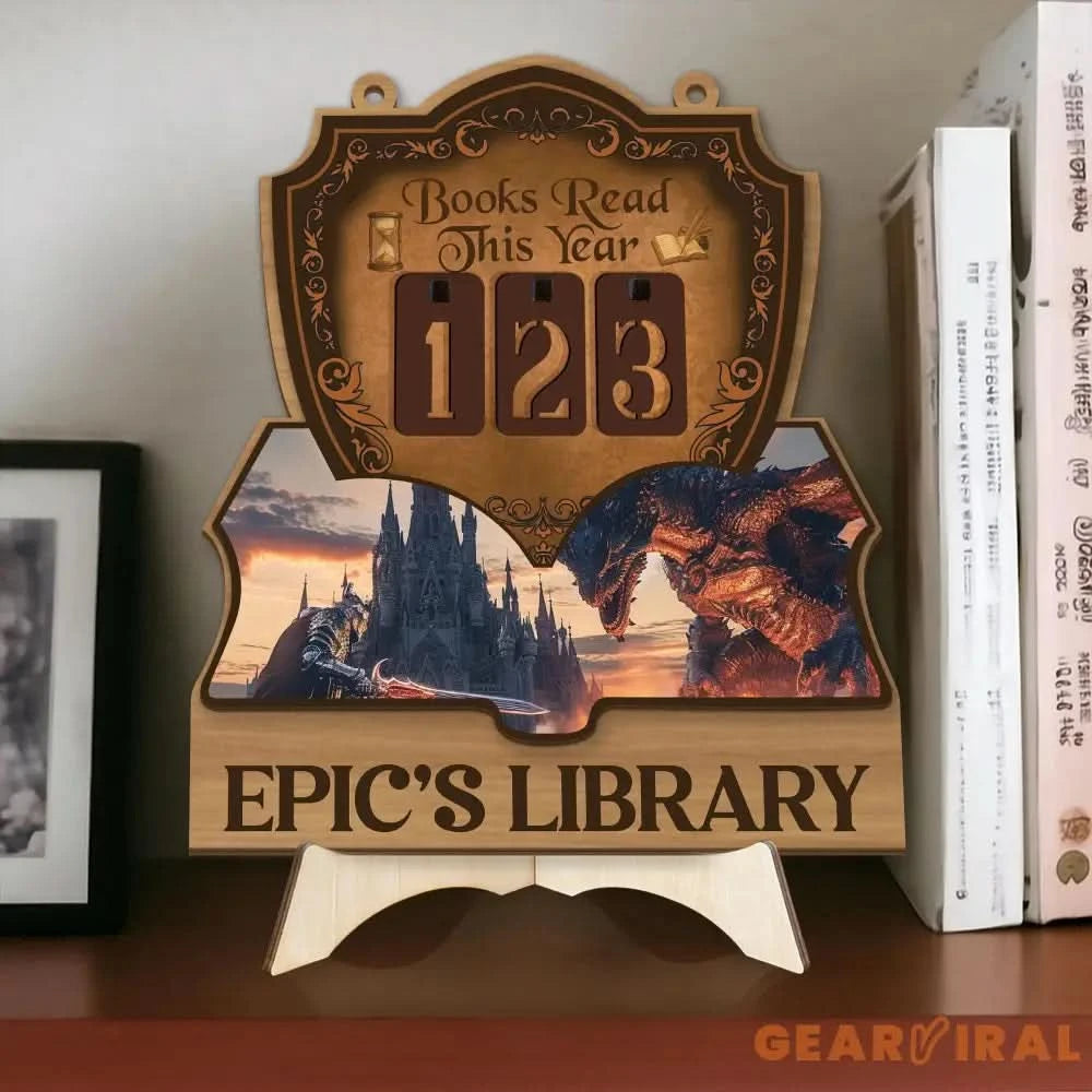 Fantasy Book Tracker Sign, Epic Reading Counter, Dragon Castle Decor, Custom Name Library Sign, Fantasy Book Lover Gift
