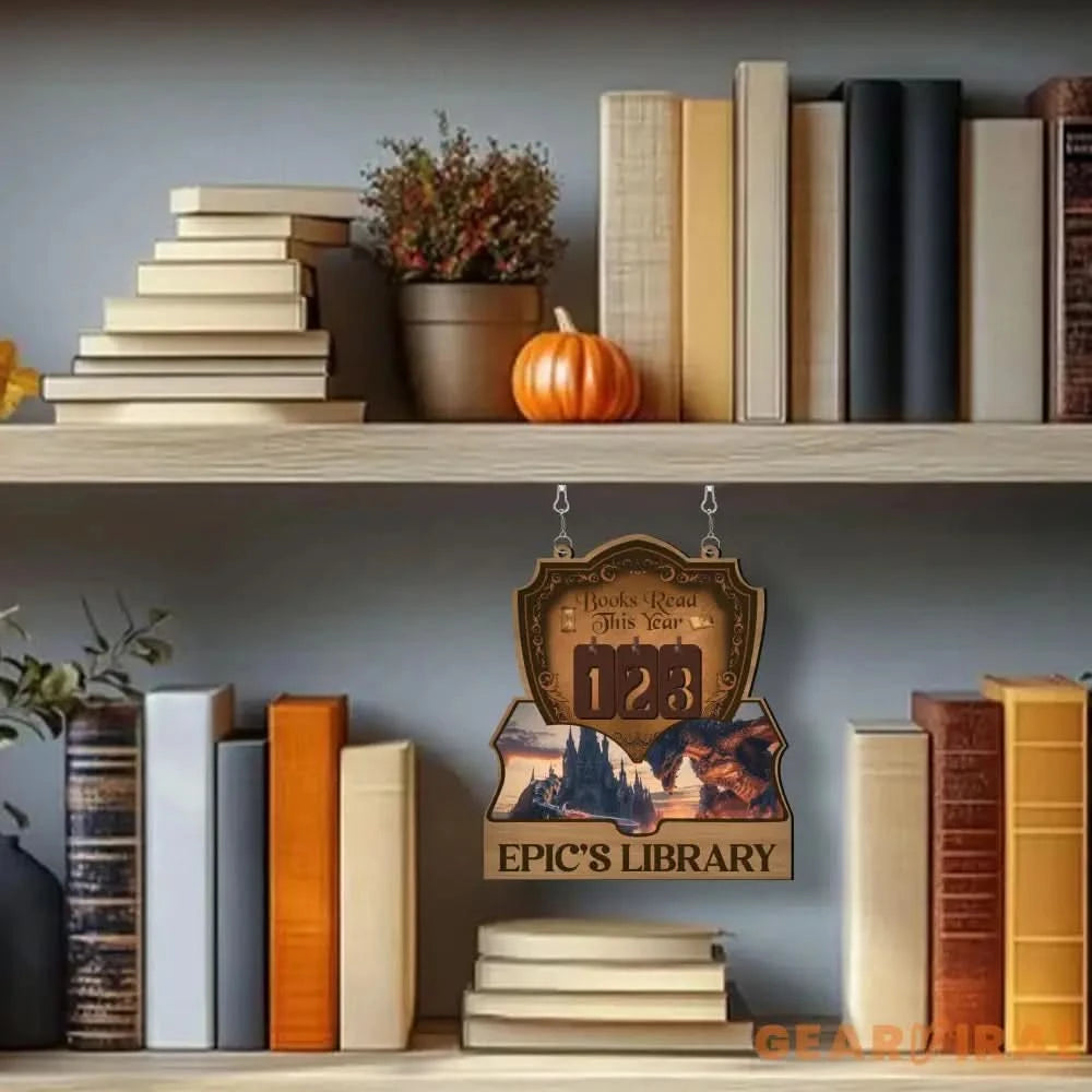 Fantasy Book Tracker Sign, Epic Reading Counter, Dragon Castle Decor, Custom Name Library Sign, Fantasy Book Lover Gift