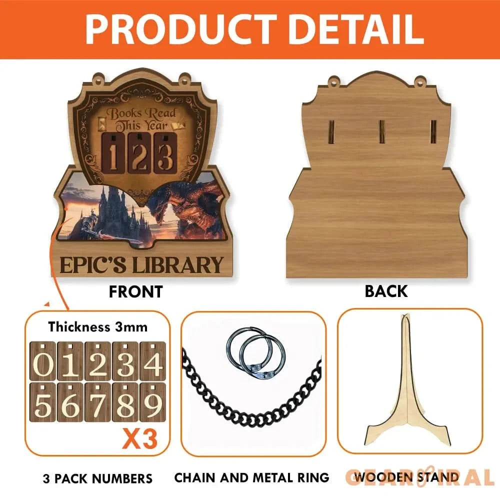 Fantasy Book Tracker Sign, Epic Reading Counter, Dragon Castle Decor, Custom Name Library Sign, Fantasy Book Lover Gift