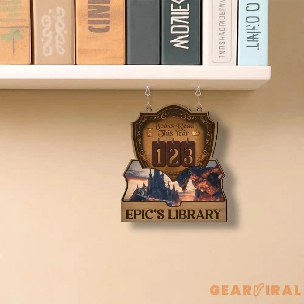 Fantasy Book Tracker Sign, Epic Reading Counter, Dragon Castle Decor, Custom Name Library Sign, Fantasy Book Lover Gift