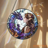 Fantasy Elf and Dragon Stained Glass Suncatcher Purple Dragon Window Hanging Elven Lover Gift Magical Window Art Mystic