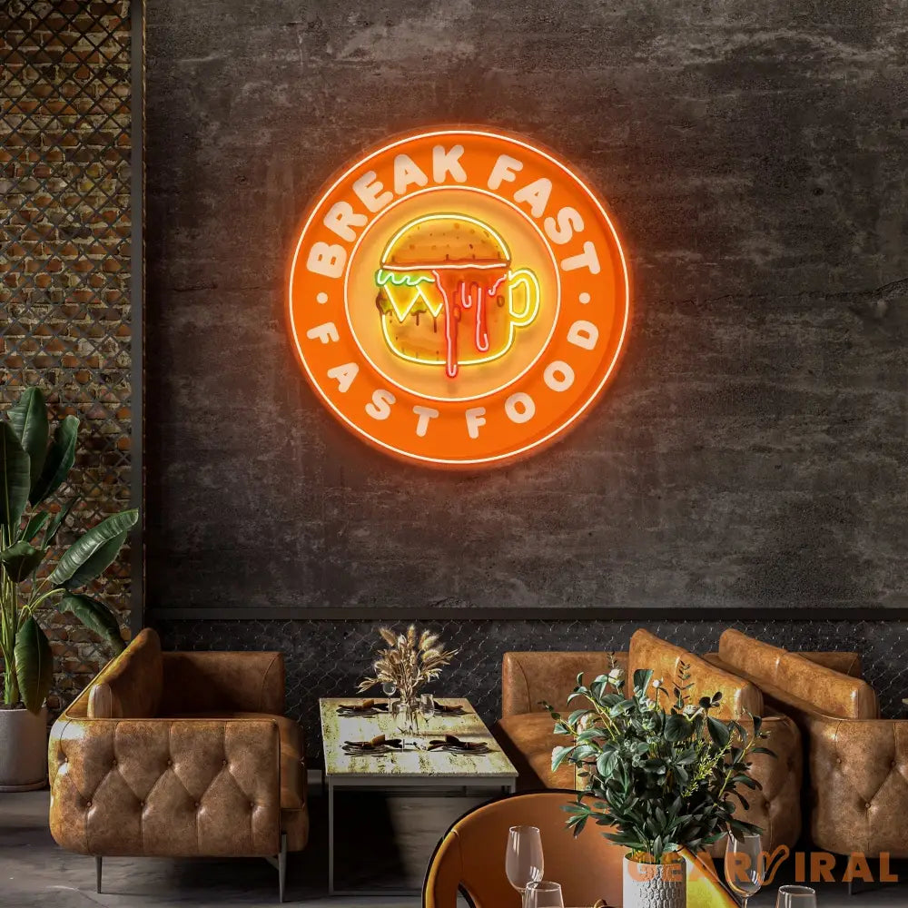 Fast Food Hamburger And Coffee Artwork Led Neon Sign Light