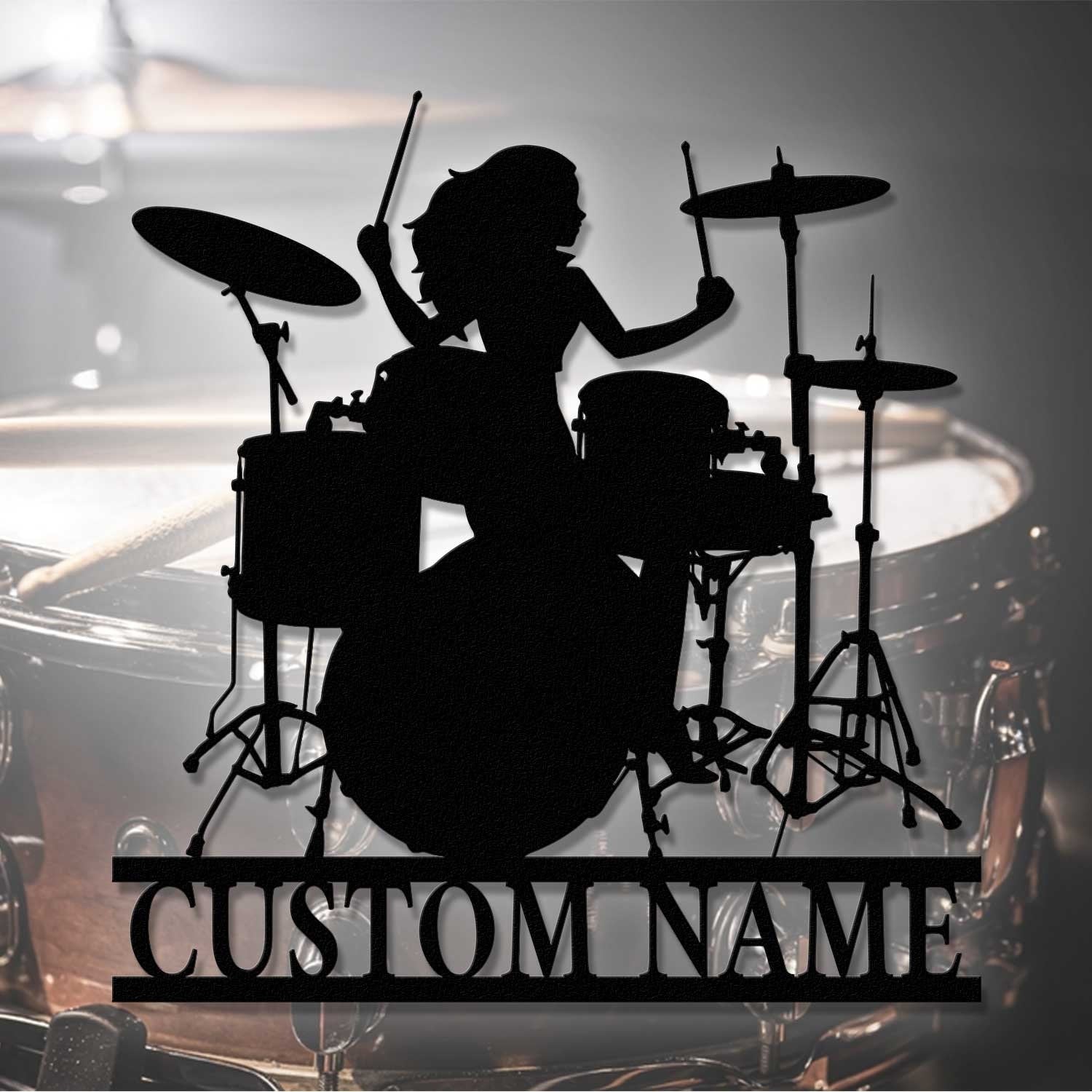 Female Drummer Name Sign Metal with LED Lights - Drummer Gifts - Musical Instruments - Girl Play Drum | GearViral