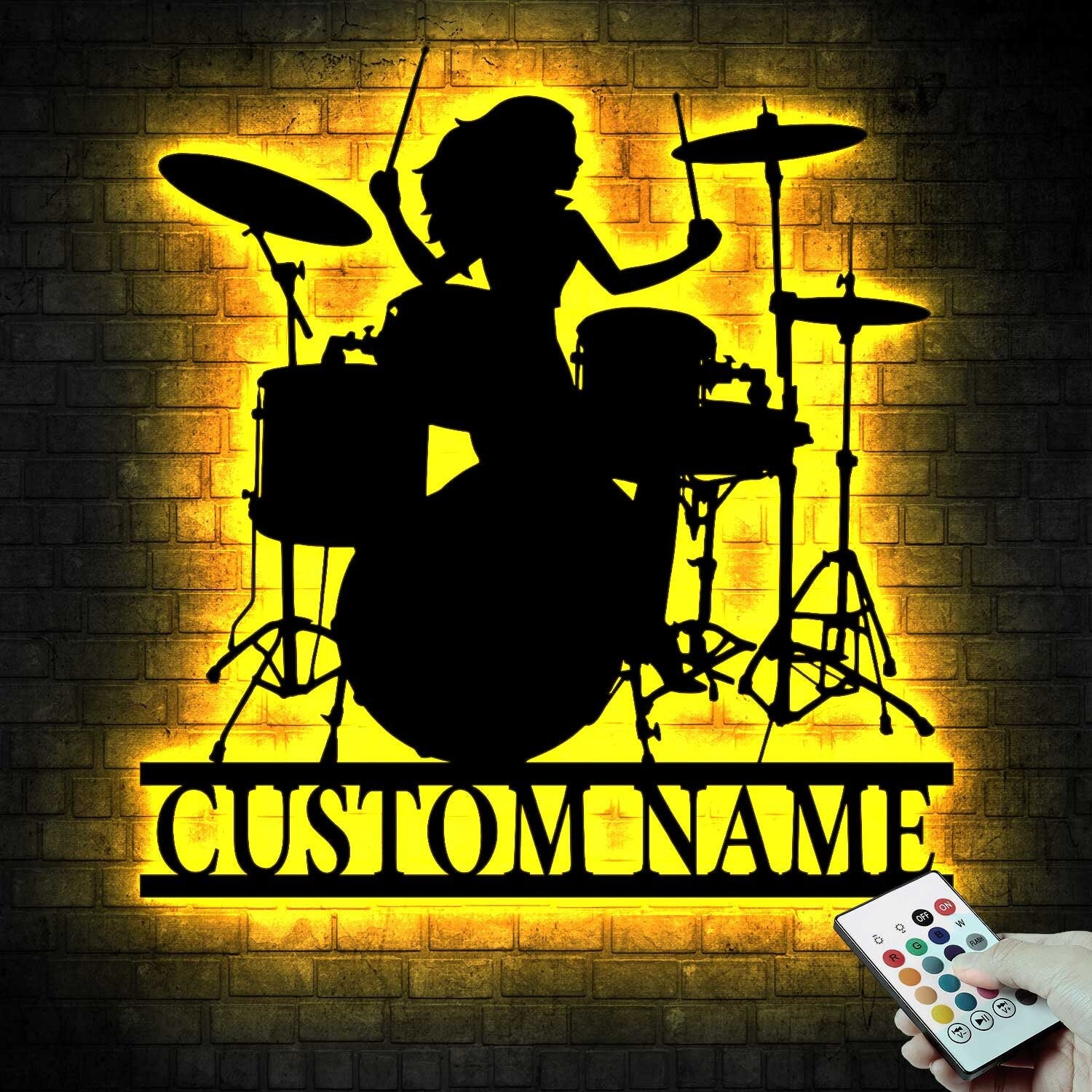 Female Drummer Name Sign Metal with LED Lights - Drummer Gifts - Musical Instruments - Girl Play Drum | GearViral