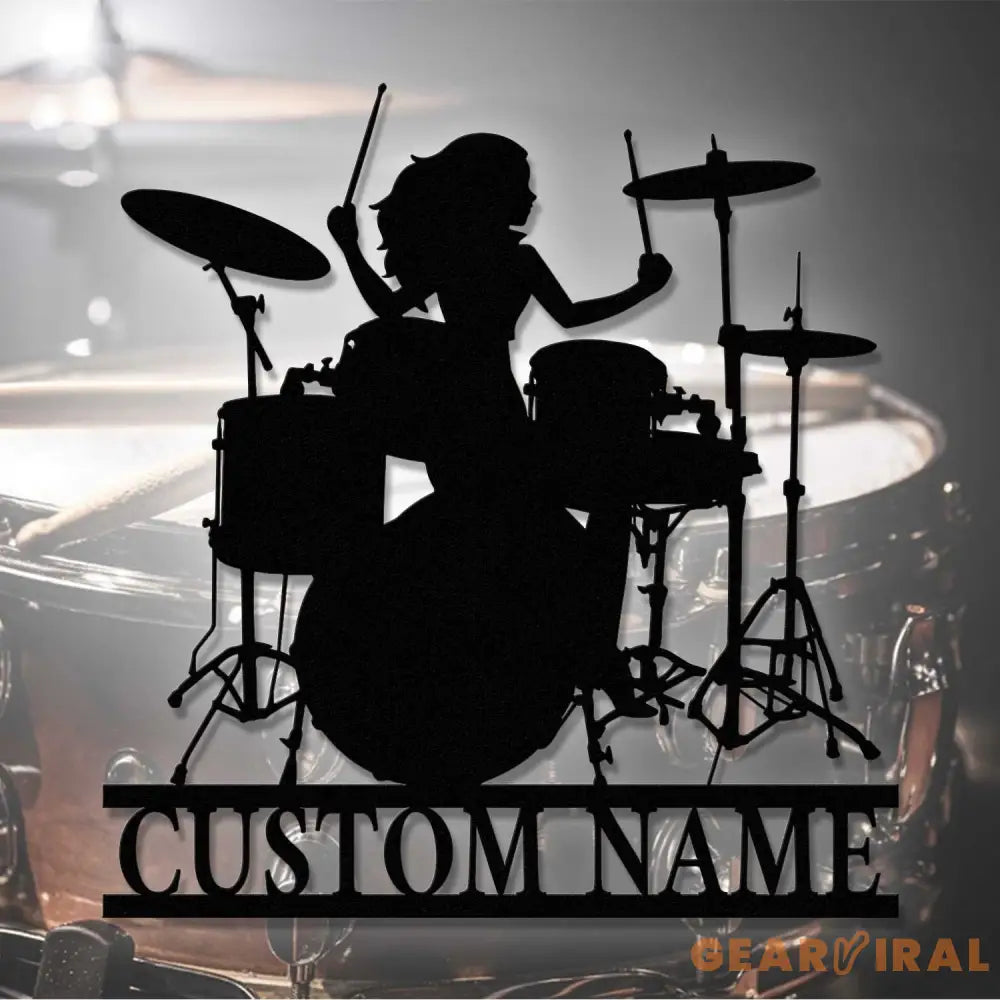 Female Drummer Name Sign Metal with LED Lights - Drummer Gifts - Musical Instruments - Girl Play Drum | GearViral