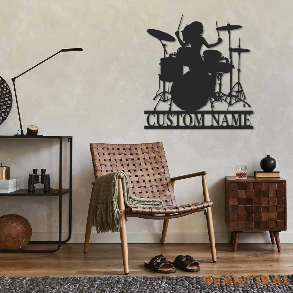 Female Drummer Name Sign Metal with LED Lights - Drummer Gifts - Musical Instruments - Girl Play Drum | GearViral