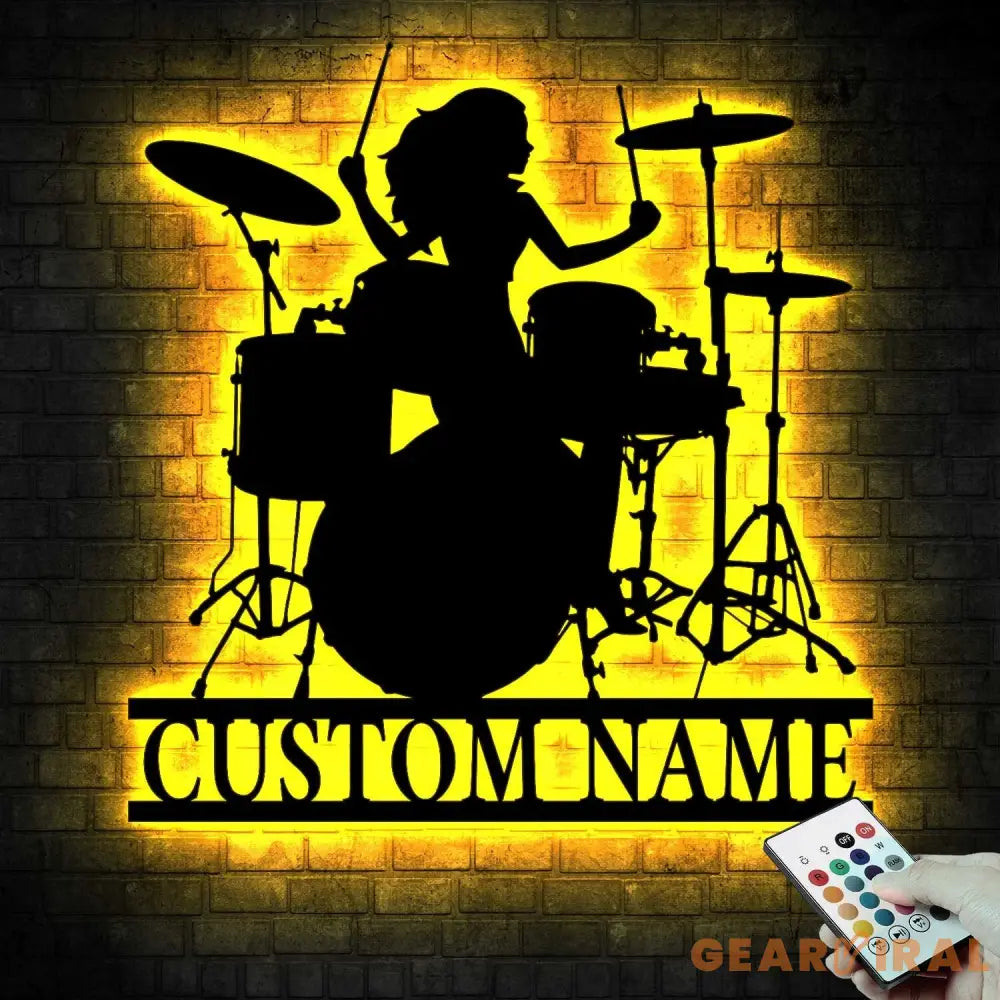 Female Drummer Name Sign Metal with LED Lights - Drummer Gifts - Musical Instruments - Girl Play Drum | GearViral