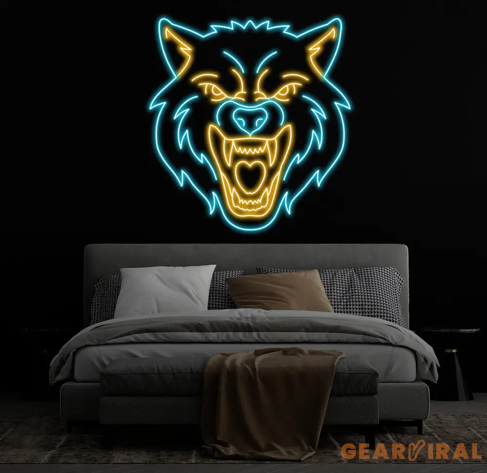 Fierce Wolf Neon Sign Custom Wolf Wall Art Animal Neon Light for Game Room Cool Neon Art for Bar Decor Gift for Wolf