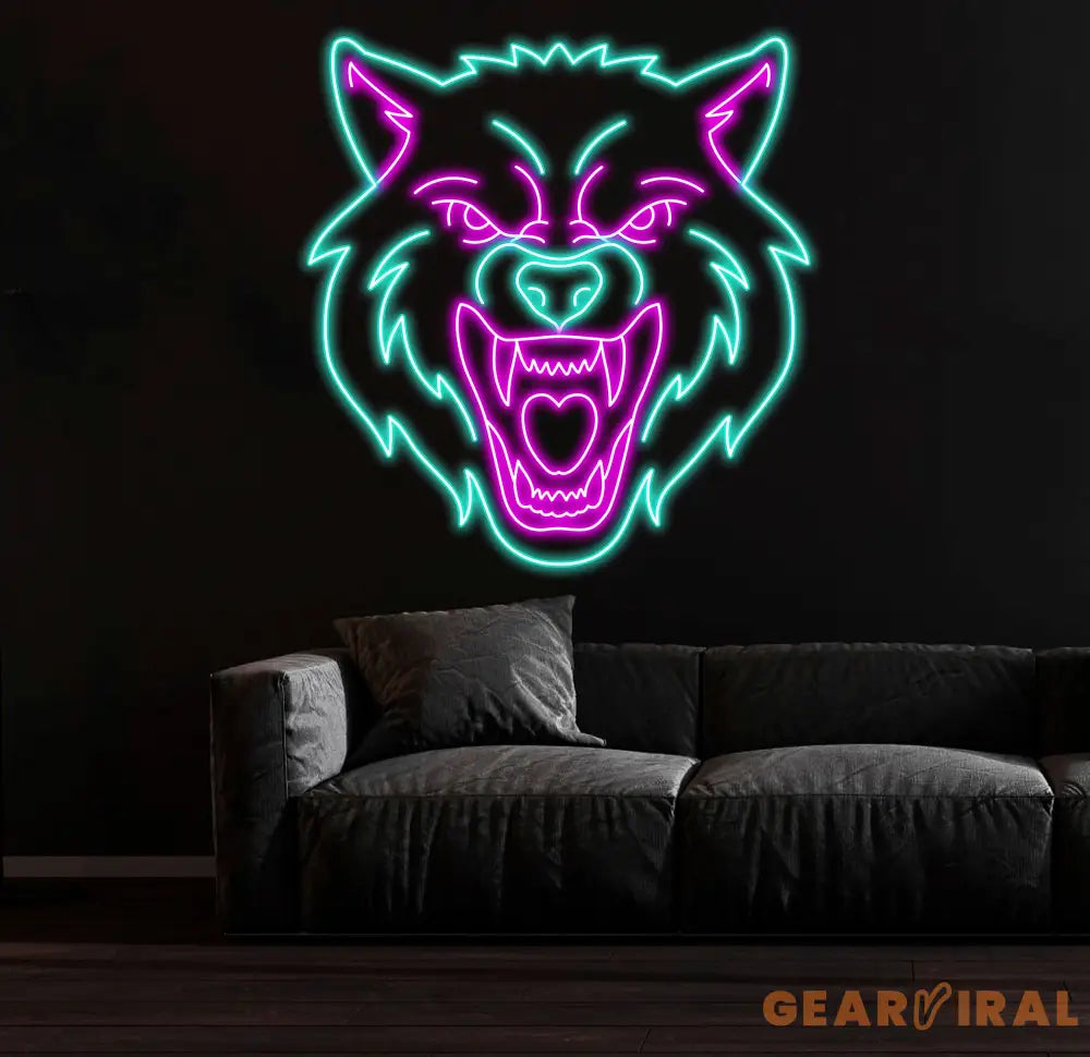 Fierce Wolf Neon Sign Custom Wolf Wall Art Animal Neon Light for Game Room Cool Neon Art for Bar Decor Gift for Wolf