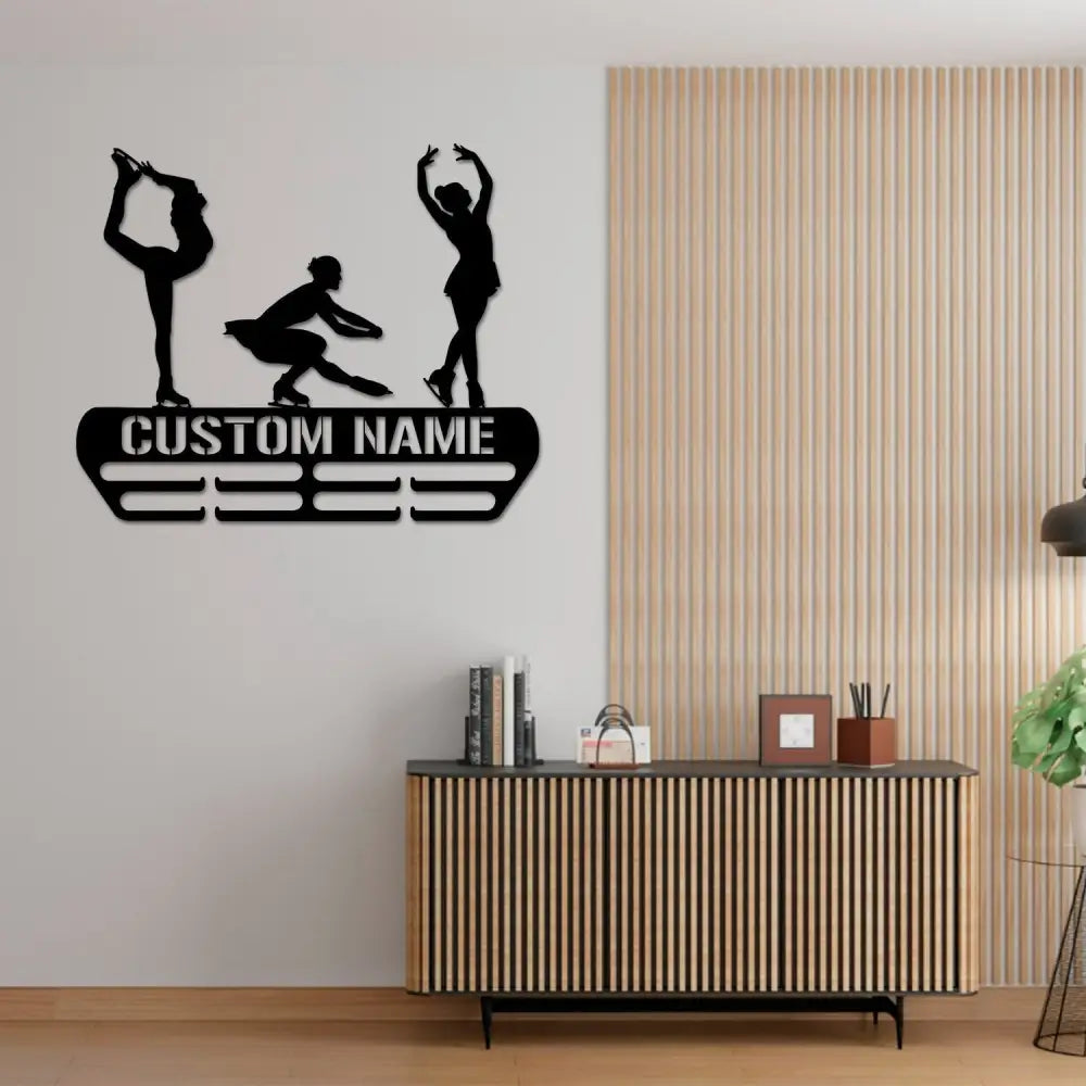 Figure Skater Medal Hanger Custom Monogram Name Metal Sign Personalized Figure Skating Medal Holder Monogram Figure