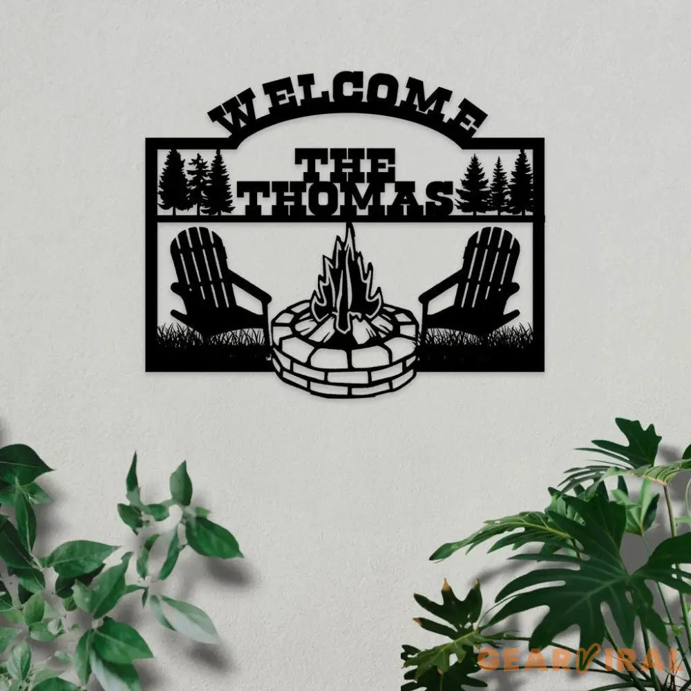 Fire Camp Family Name monogram Custom Wall Sign Personalized Metal Sign Camping Wall Decor Custom Metal Sign Camping