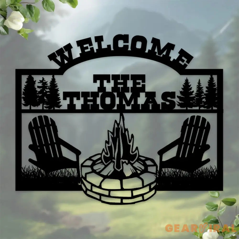 Fire Camp Family Name monogram Custom Wall Sign Personalized Metal Sign Camping Wall Decor Custom Metal Sign Camping