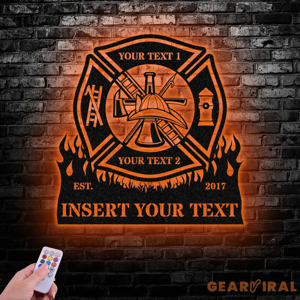 Firefighter Personalized Metal Sign LED Lights Fire Department Name Number Laser Cut Metal Decor - Gearviral