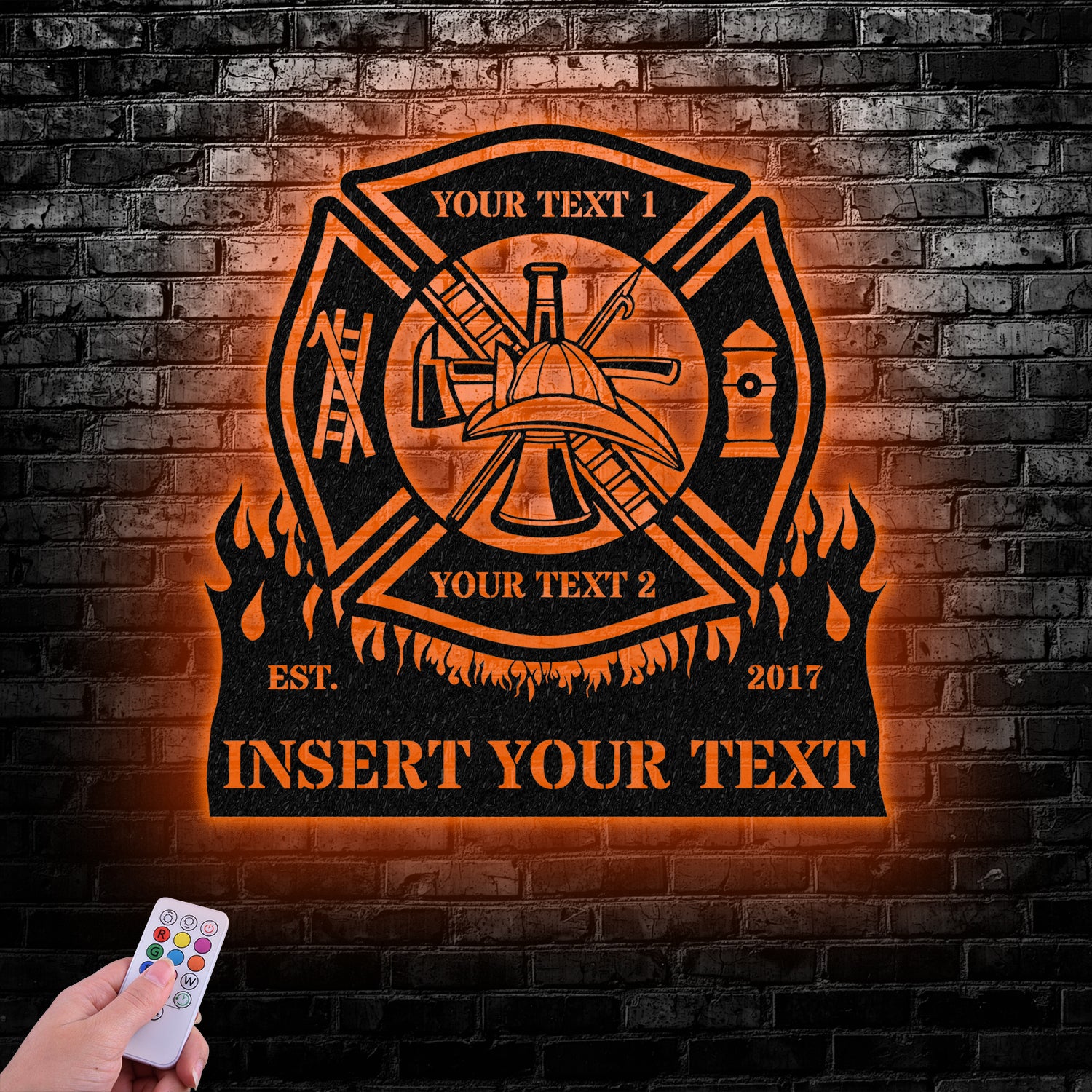 Firefighter Personalized Metal Sign LED Lights, Fire Department Name Number Laser Cut Metal Decor - Gearviral