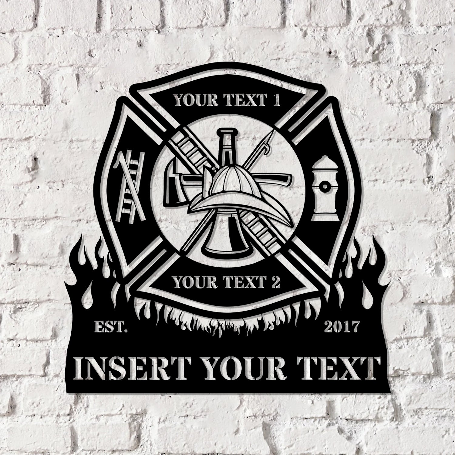 Firefighter Personalized Metal Sign LED Lights, Fire Department Name Number Laser Cut Metal Decor - Gearviral