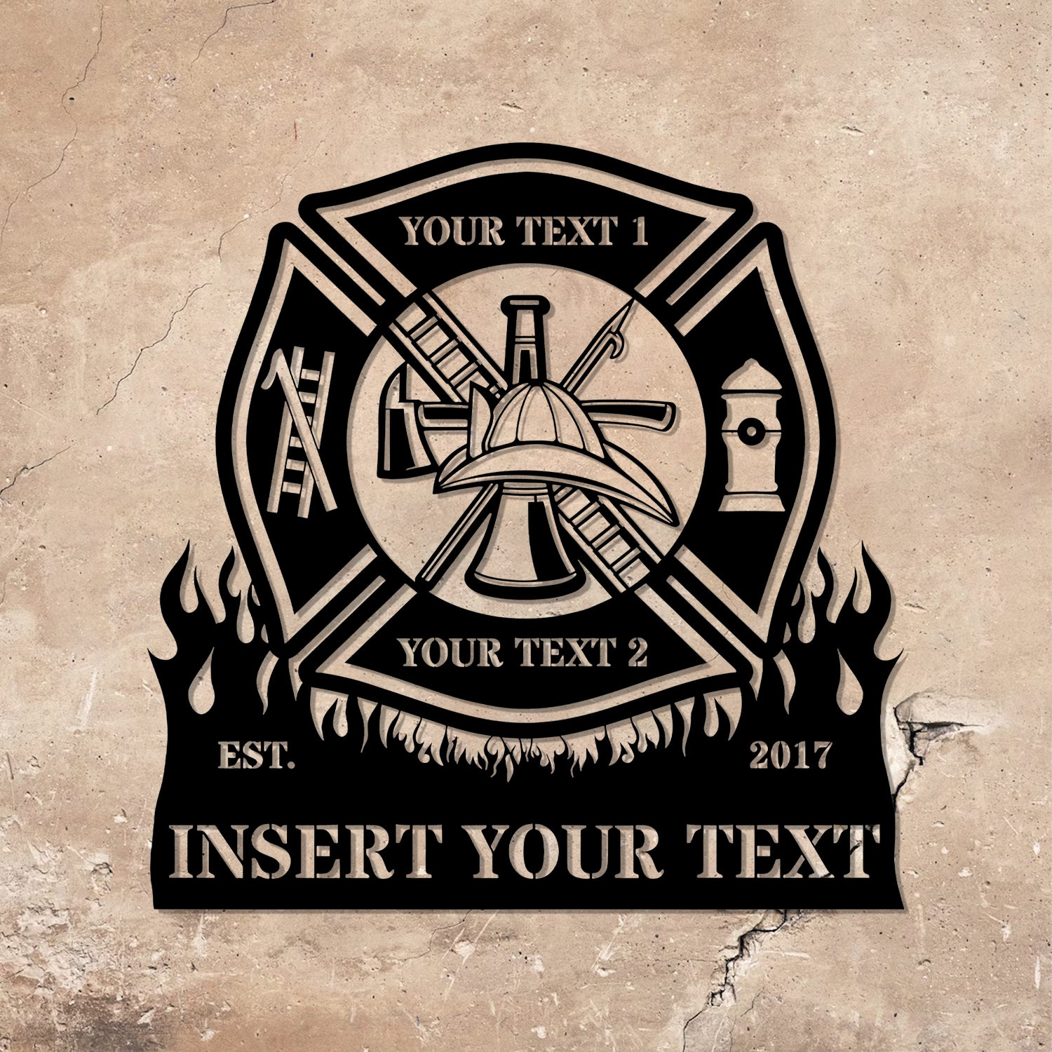 Firefighter Personalized Metal Sign LED Lights, Fire Department Name Number Laser Cut Metal Decor - Gearviral