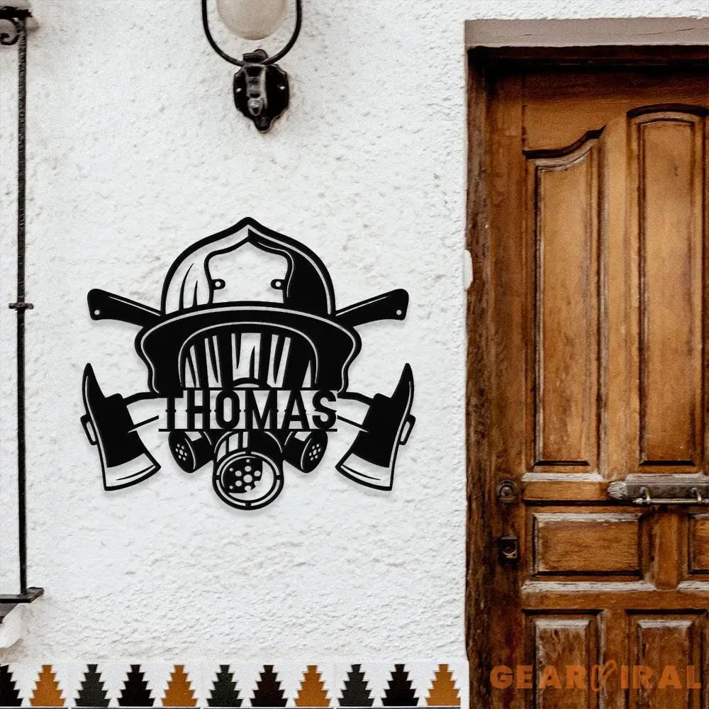 Fireman Skull Metal Sign Personalized Family Name Metal Sign Outdoor Door Decor Firefighter Wall Art Housewarming Gift