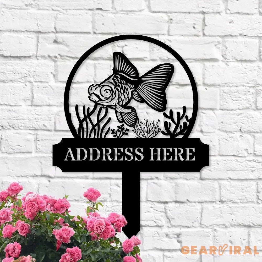 Fish Address Metal Sign Metal Stake Personalized Name Yard Sign Outdoor Door Garden Decor Metal Sign Address Number