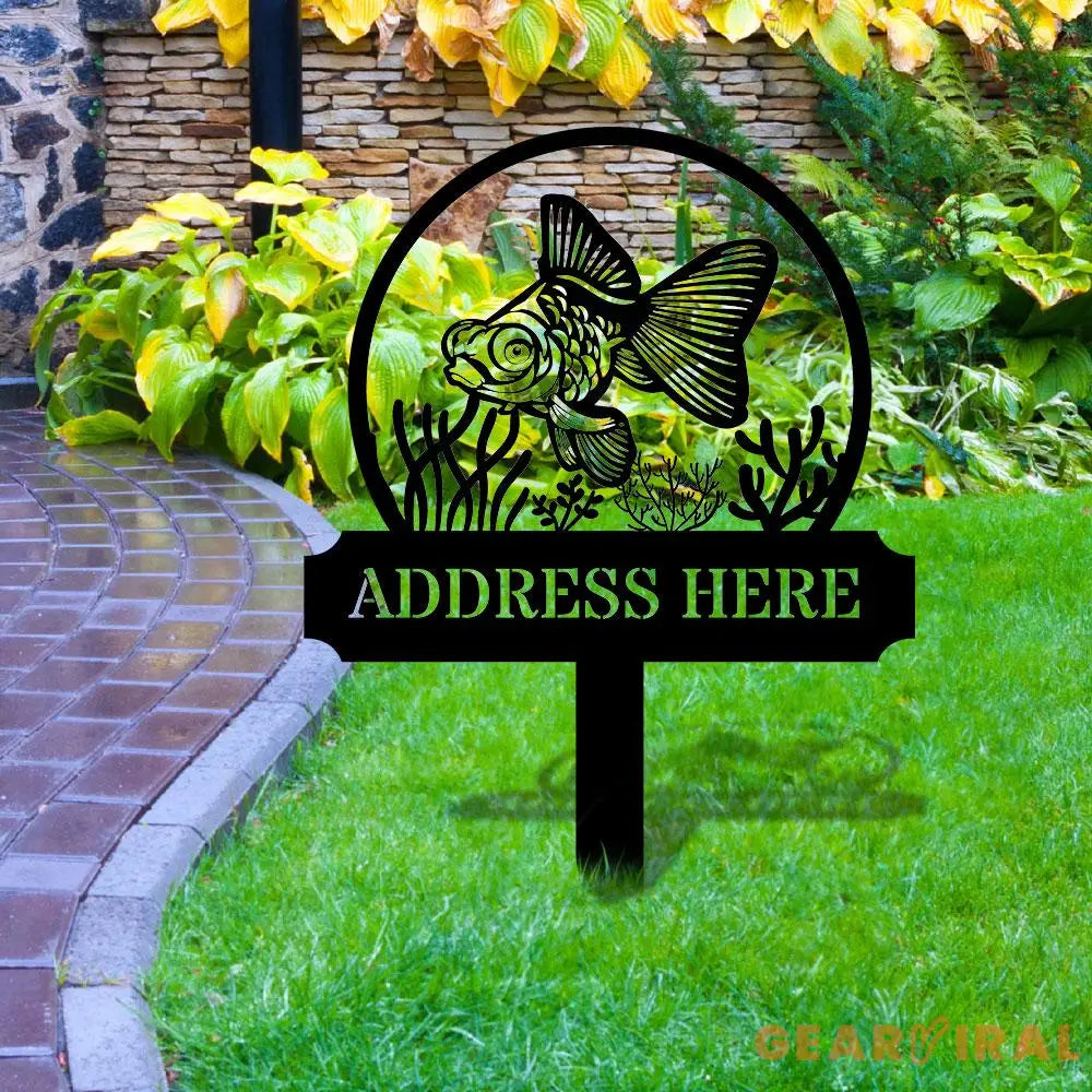 Fish Address Metal Sign Metal Stake Personalized Name Yard Sign Outdoor Door Garden Decor Metal Sign Address Number