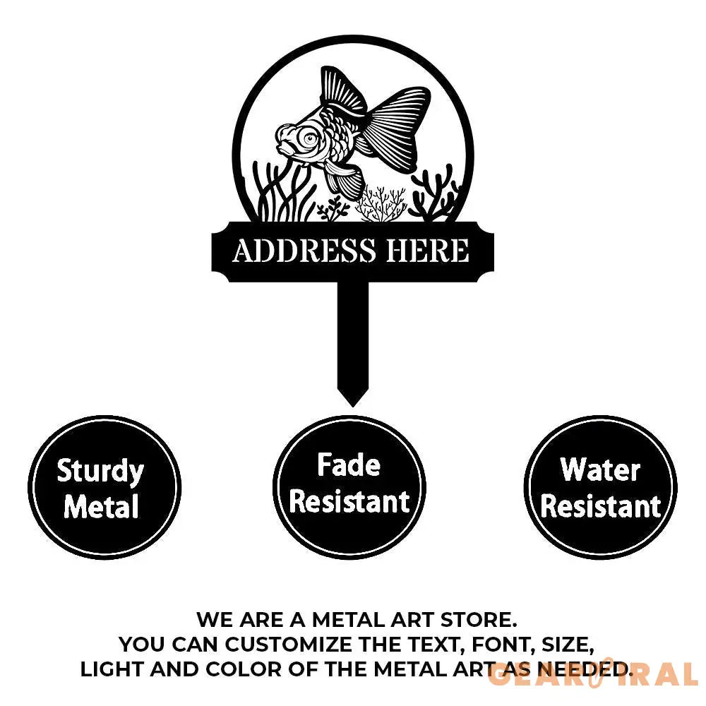 Fish Address Metal Sign Metal Stake Personalized Name Yard Sign Outdoor Door Garden Decor Metal Sign Address Number