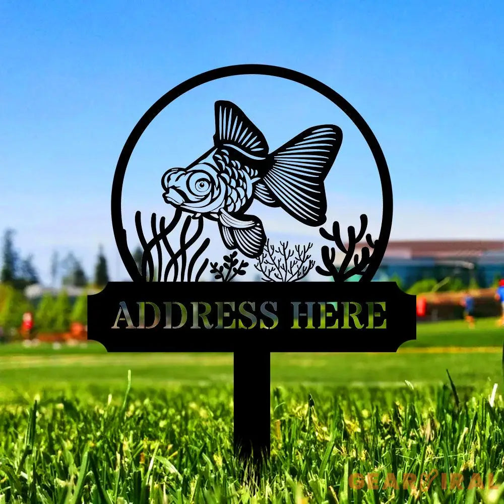 Fish Address Metal Sign Metal Stake Personalized Name Yard Sign Outdoor Door Garden Decor Metal Sign Address Number