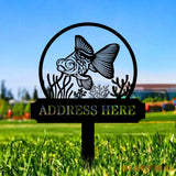 Fish Address Metal Sign Metal Stake Personalized Name Yard Sign Outdoor Door Garden Decor Metal Sign Address Number