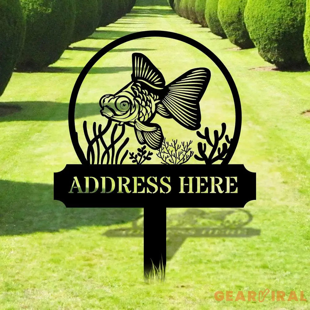 Fish Address Metal Sign Metal Stake Personalized Name Yard Sign Outdoor Door Garden Decor Metal Sign Address Number
