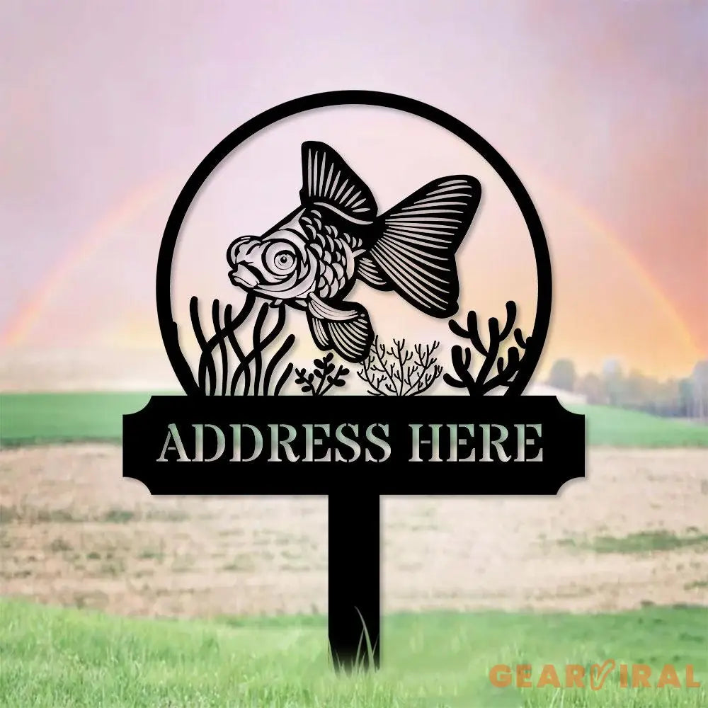 Fish Address Metal Sign Metal Stake Personalized Name Yard Sign Outdoor Door Garden Decor Metal Sign Address Number