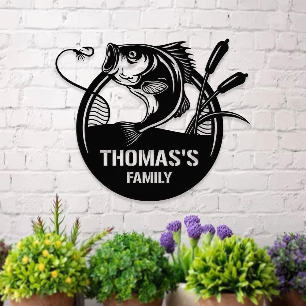 Fishing Family Metal LED Sign, Personalized Family Name Metal Sign, Outdoor Door Decor, Fishing Lover Wall Art, Gift for Housewarming