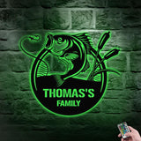 Fishing Family Metal LED Sign, Personalized Family Name Metal Sign, Outdoor Door Decor, Fishing Lover Wall Art, Gift for Housewarming