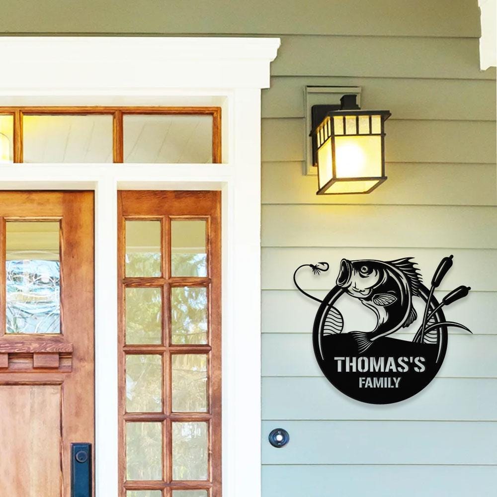 Fishing Family Metal LED Sign, Personalized Family Name Metal Sign, Outdoor Door Decor, Fishing Lover Wall Art, Gift for Housewarming