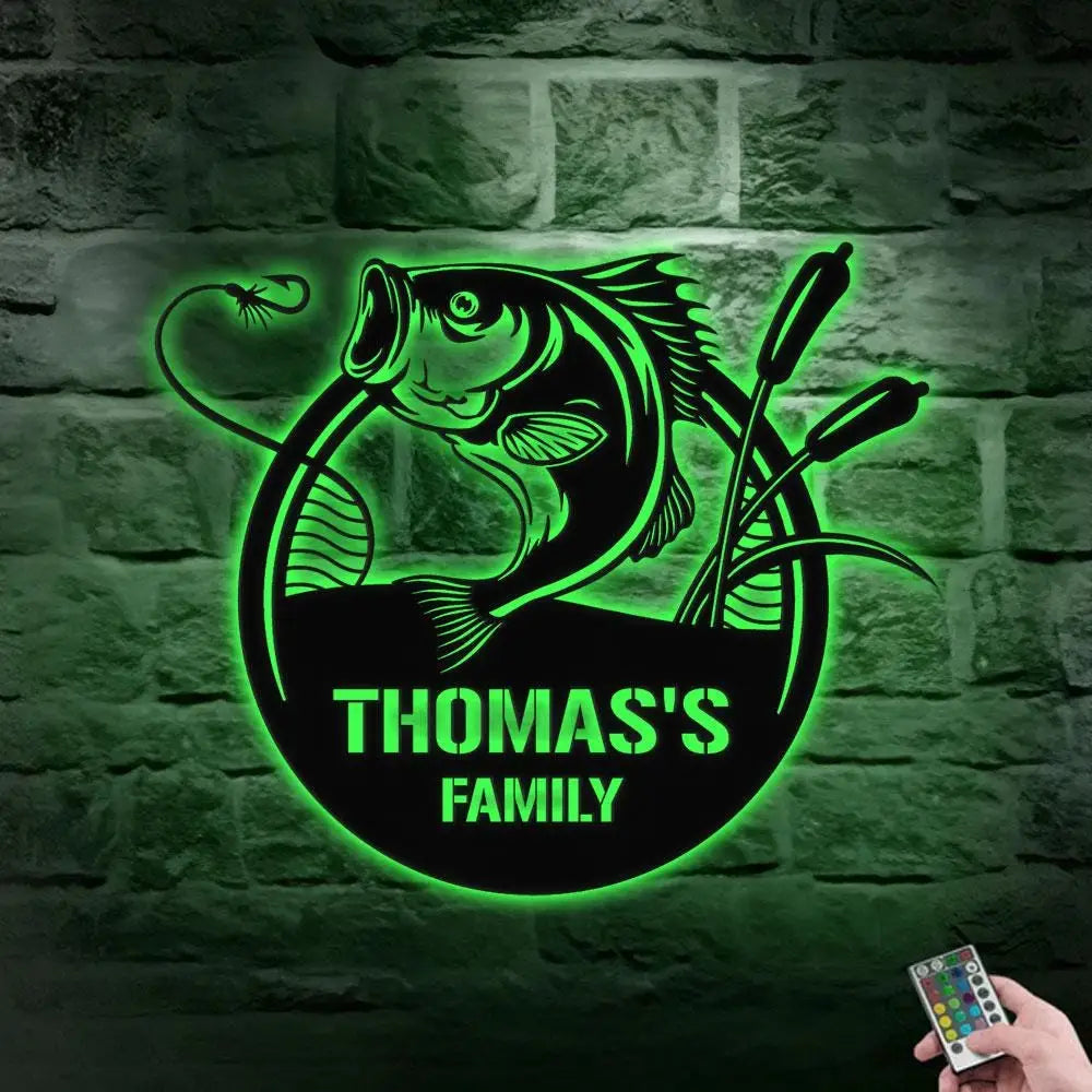 Fishing Family Metal LED Sign Personalized Family Name Metal Sign Outdoor Door Decor Fishing Lover Wall Art Gift for