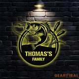 Fishing Family Metal LED Sign Personalized Family Name Metal Sign Outdoor Door Decor Fishing Lover Wall Art Gift for