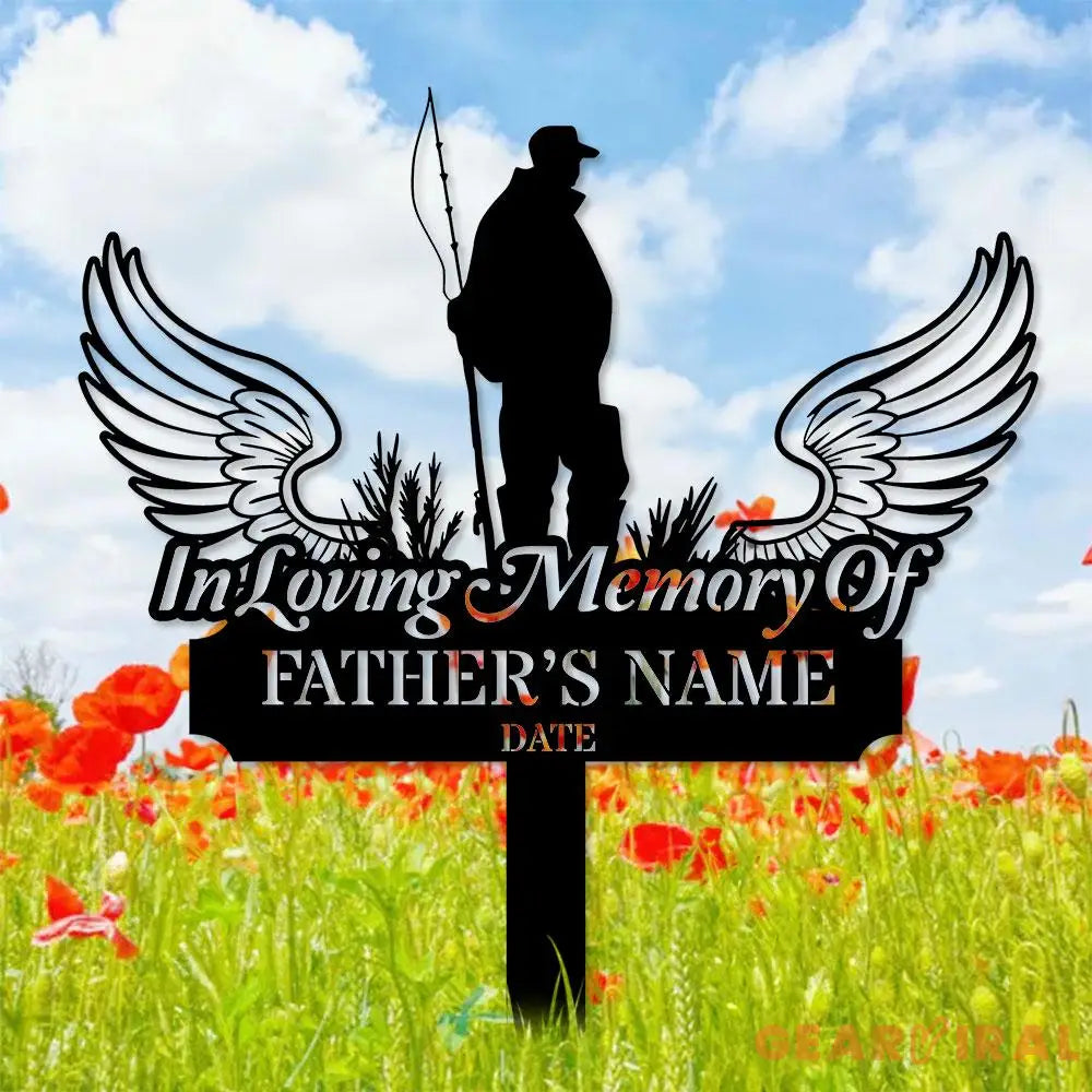 Fishing Lover Memorial Remembering Stake Personalized Metal Garden Marker Memorial Metal Sign Sympathy Gift Grave