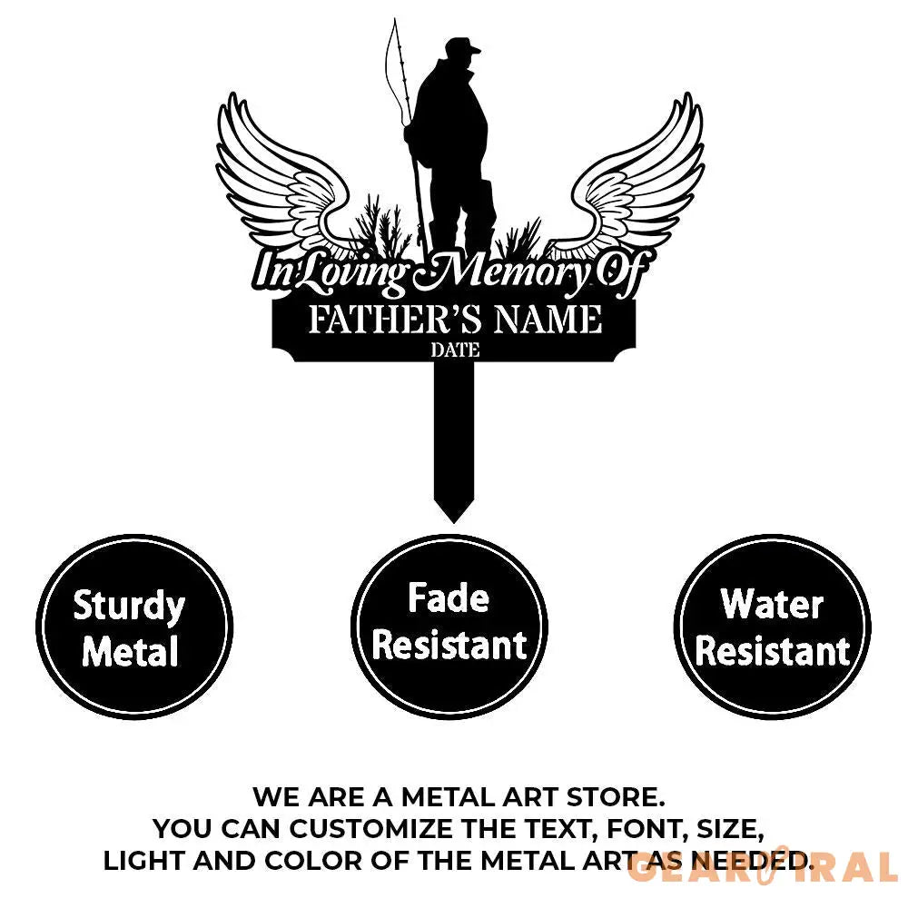 Fishing Lover Memorial Remembering Stake Personalized Metal Garden Marker Memorial Metal Sign Sympathy Gift Grave