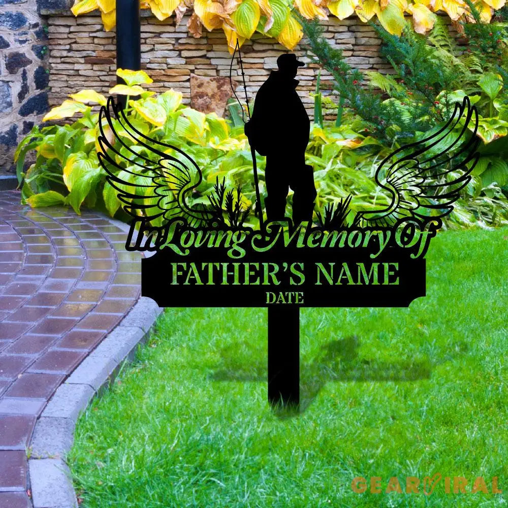 Fishing Lover Memorial Remembering Stake Personalized Metal Garden Marker Memorial Metal Sign Sympathy Gift Grave