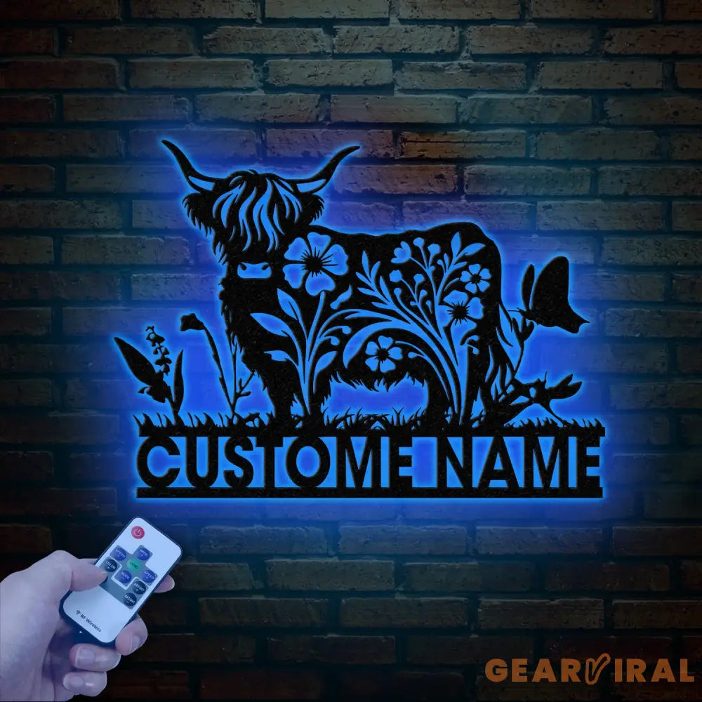 Floral Highland Cow Metal Sign Custom Highland Cow Wall Art Personalized Highland Cow Farm Sign Farmhouse Decor Ranch