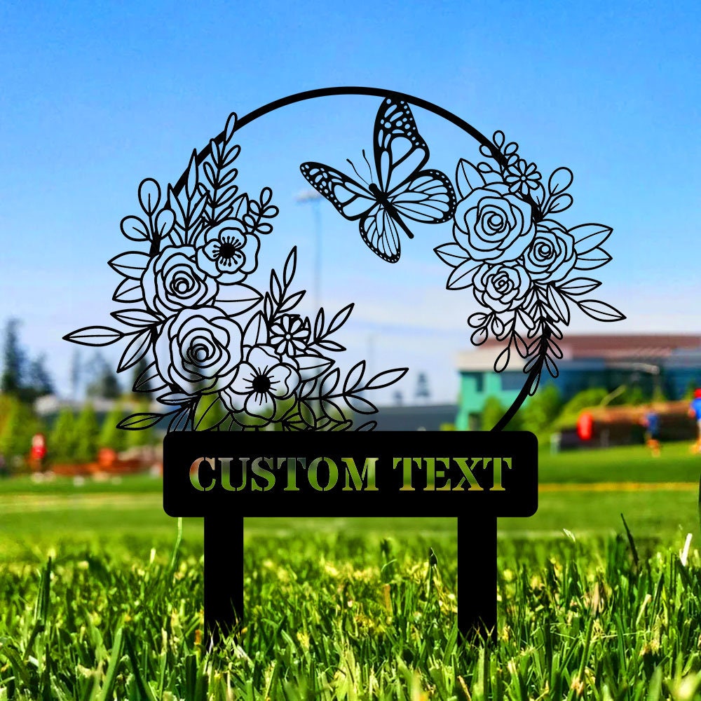 Flower and Buffterfly Garden Custom Metal Sign - Garden Decor - And Into The Garden I Grow With Love | Personalize Garden Metal Sign