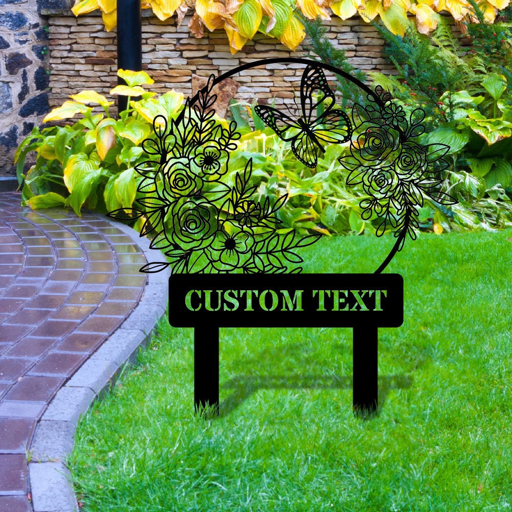 Flower and Buffterfly Garden Custom Metal Sign - Garden Decor - And Into The Garden I Grow With Love | Personalize Garden Metal Sign