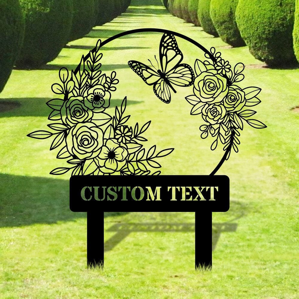 Flower and Buffterfly Garden Custom Metal Sign - Garden Decor - And Into The Garden I Grow With Love | Personalize Garden Metal Sign