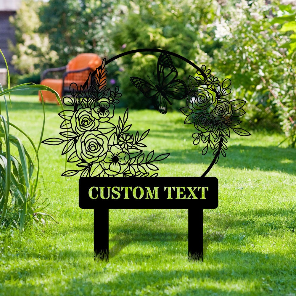 Flower and Buffterfly Garden Custom Metal Sign - Garden Decor - And Into The Garden I Grow With Love | Personalize Garden Metal Sign