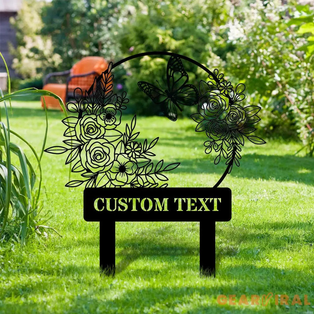 Flower and Buffterfly Garden Custom Metal Sign - Garden Decor - And Into The Garden I Grow With Love | Personalize