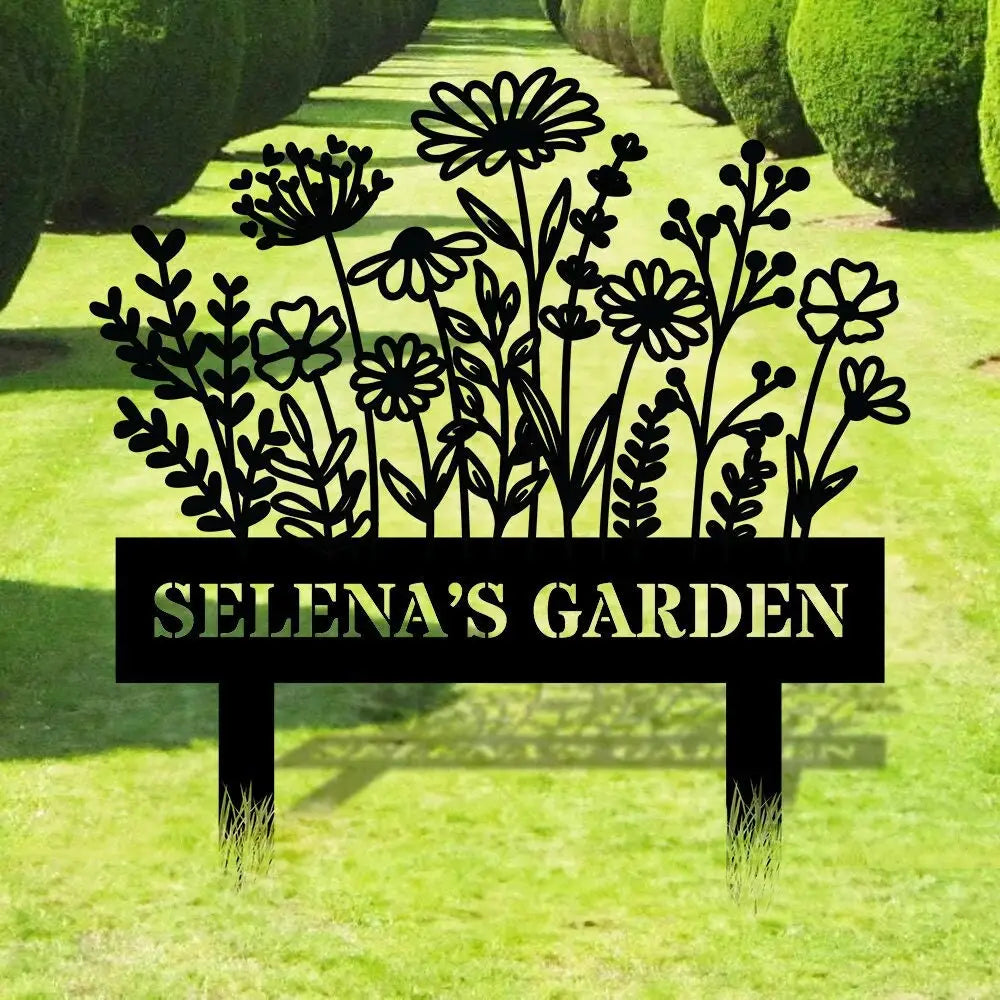 Flower Garden Family Custom Name Garden Stake Custom Garden Name Metal Sign Personalized Metal Gardening - Custom Yard
