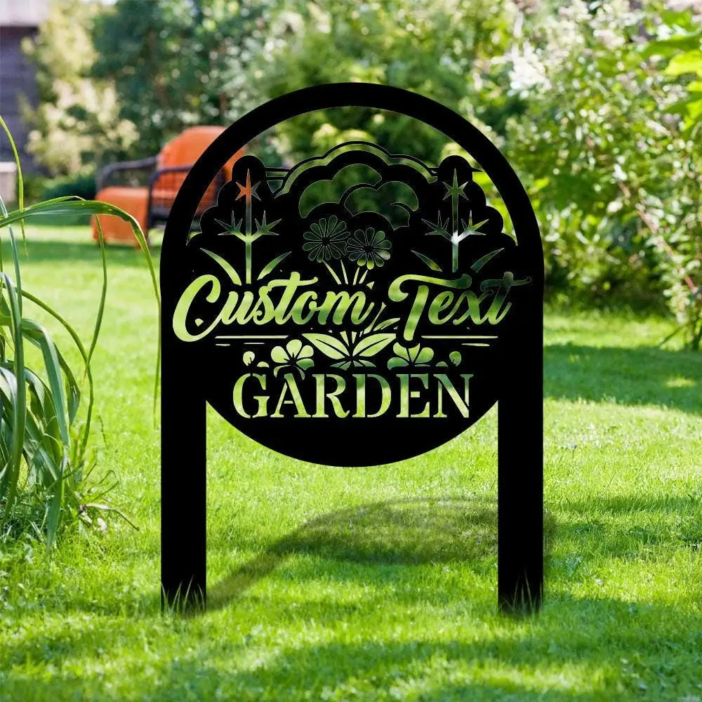 Flowers Garden Sign Metal Stake Personalized Name Yard Sign Outdoor Door Garden Decor Metal Sign Gift for Garden Lovers