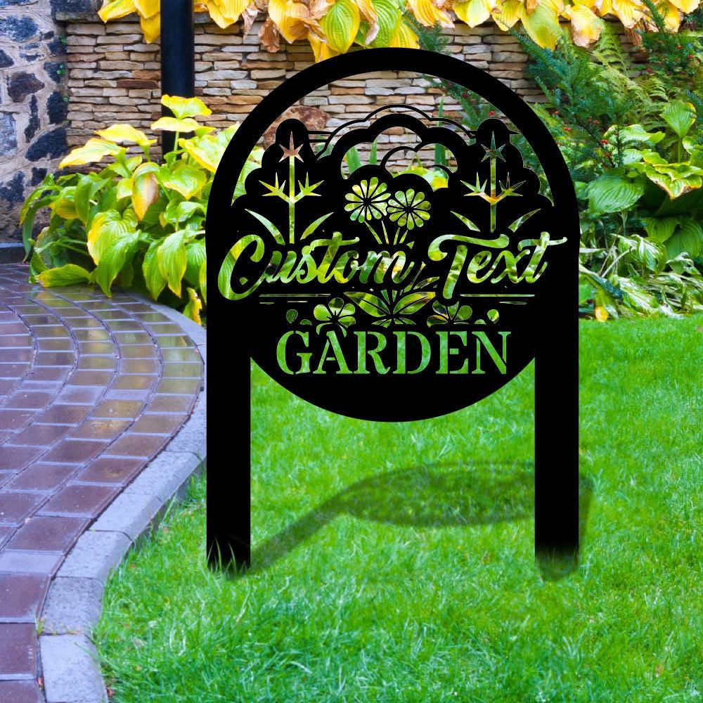 Flowers Garden Sign Metal Stake, Personalized Name Yard Sign, Outdoor Door Garden Decor, Metal Sign, Gift for Garden Lovers, Housewarming