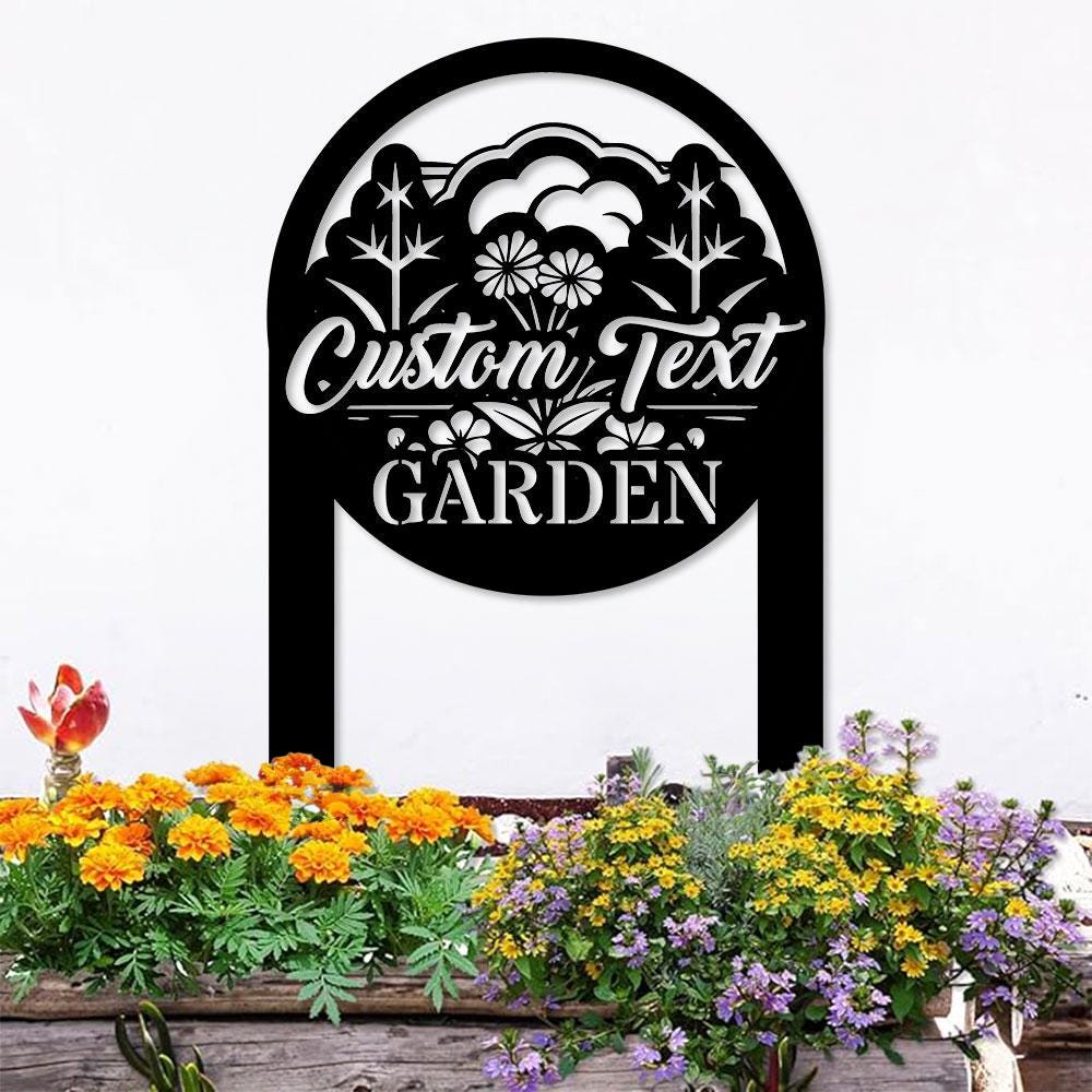 Flowers Garden Sign Metal Stake, Personalized Name Yard Sign, Outdoor Door Garden Decor, Metal Sign, Gift for Garden Lovers, Housewarming